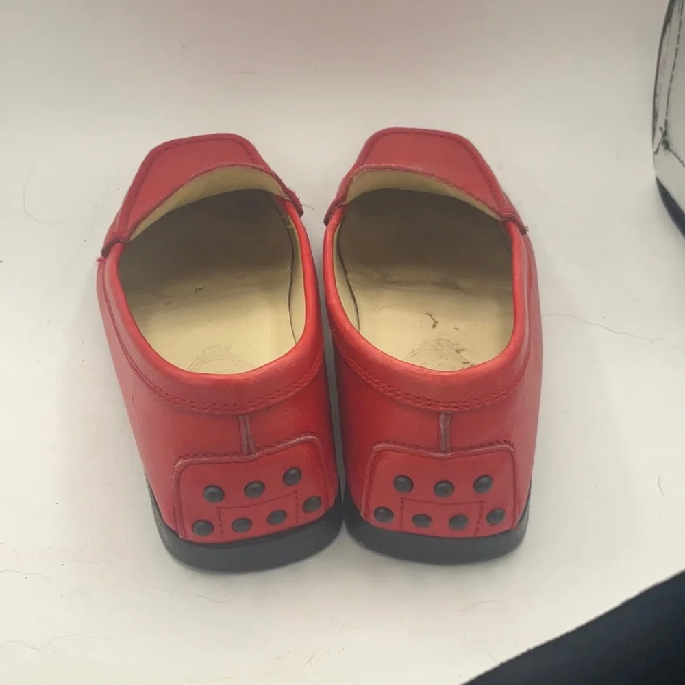 “TOD’S” GOMMINO Red Leather Slip On Driving Style Studded Detail Loafer. - Picture 7 of 16